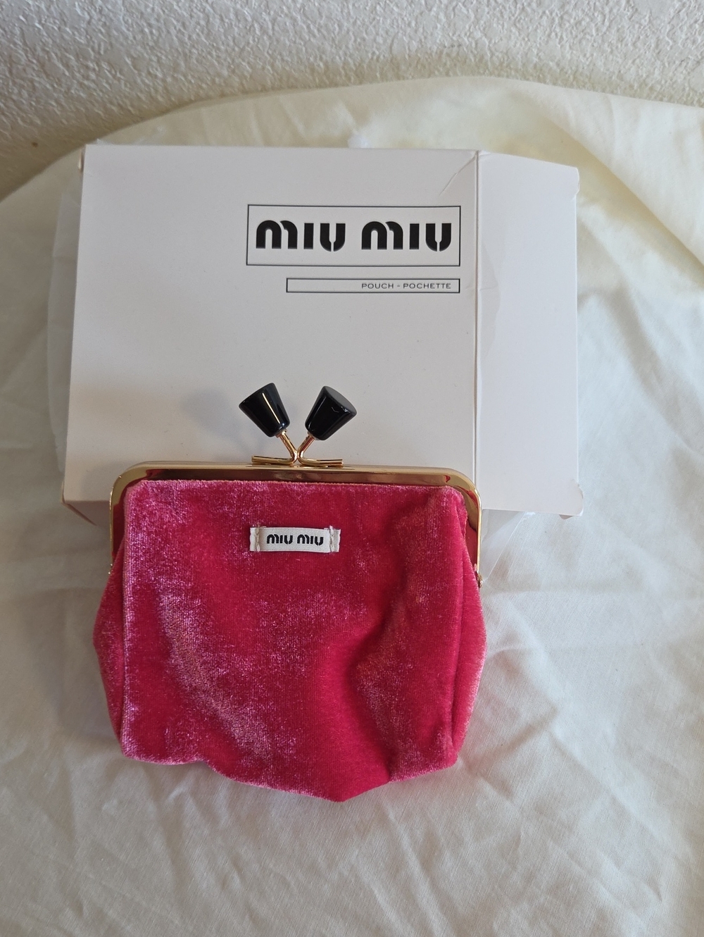 Miu Miu Hot Pink Velvet Kiss-Lock Clutch